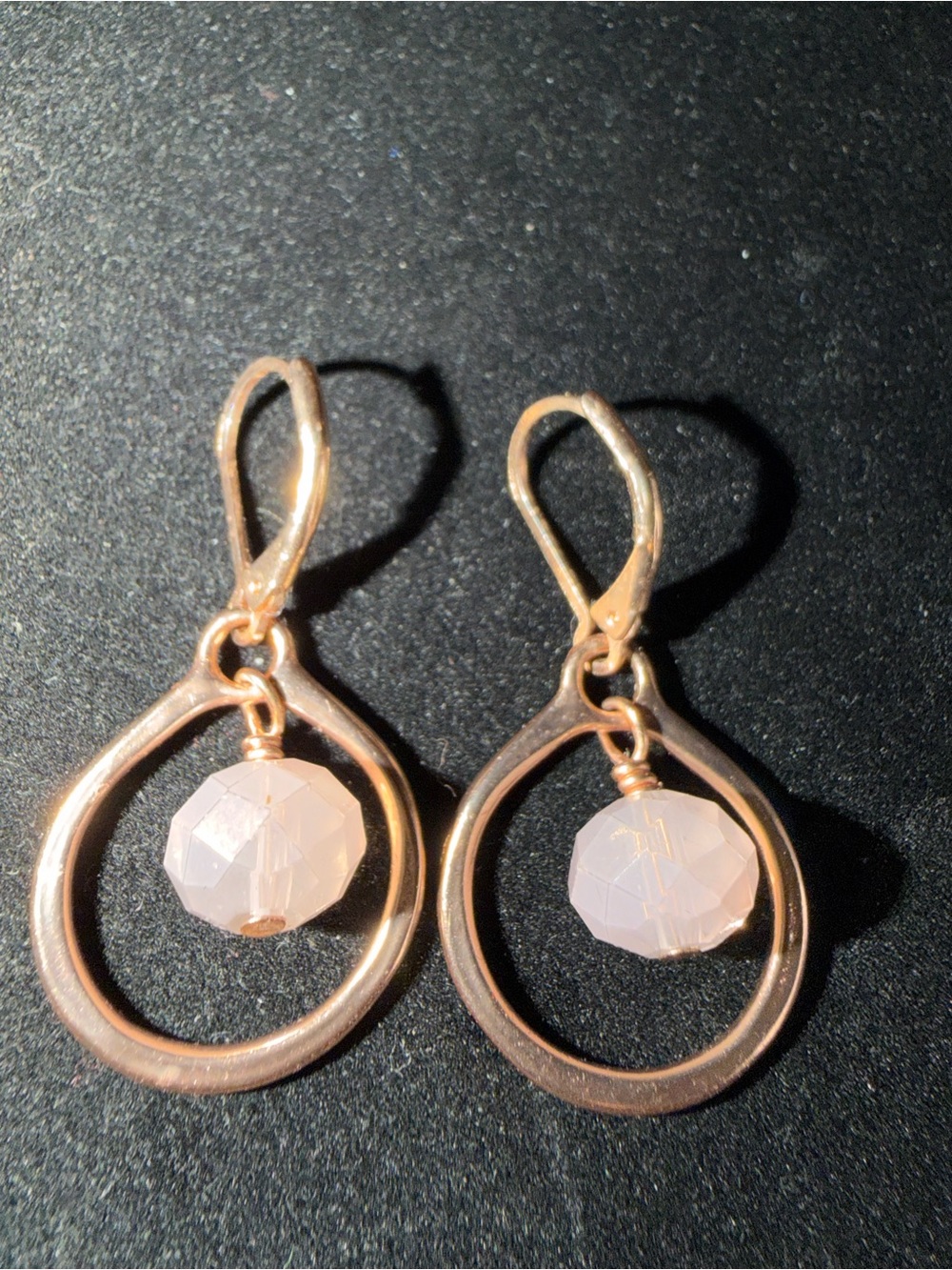 Rose Quartz Faceted Bead Rose Gold Tone Drop Dangle Earrings
